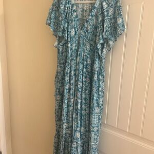DAVI & DANI Teal Floral Maxi Dress
